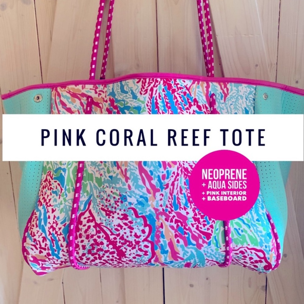 new lily pink CORAL REEF waterproof neoprene tote light resort travel beach bag